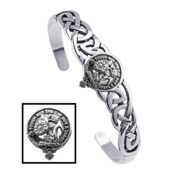 MacBain Clan Badge Sterling Silver Clan Crest Interlace Cuff Bracelet