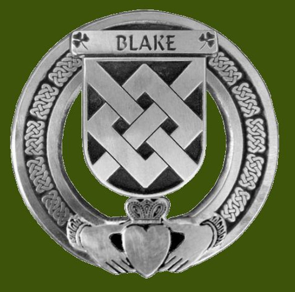 Blake Irish Coat Of Arms Claddagh Stylish Pewter Family Crest Badge 