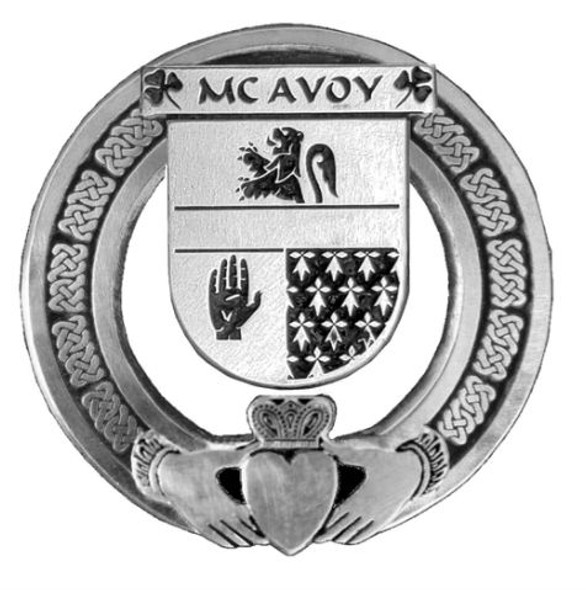 McAvoy Irish Coat Of Arms Claddagh Sterling Silver Family Crest Badge 