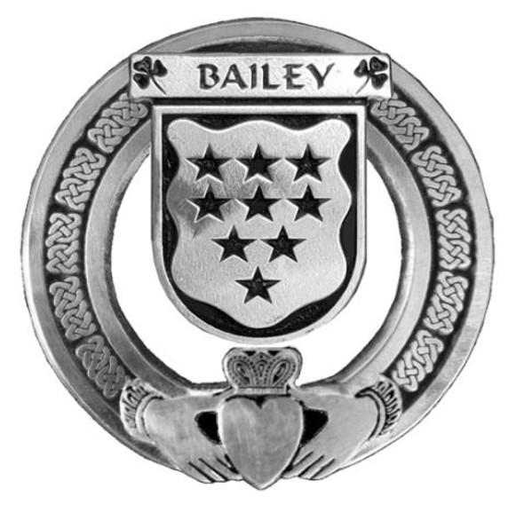 Bailey Irish Coat Of Arms Claddagh Stylish Pewter Family Crest Badge 