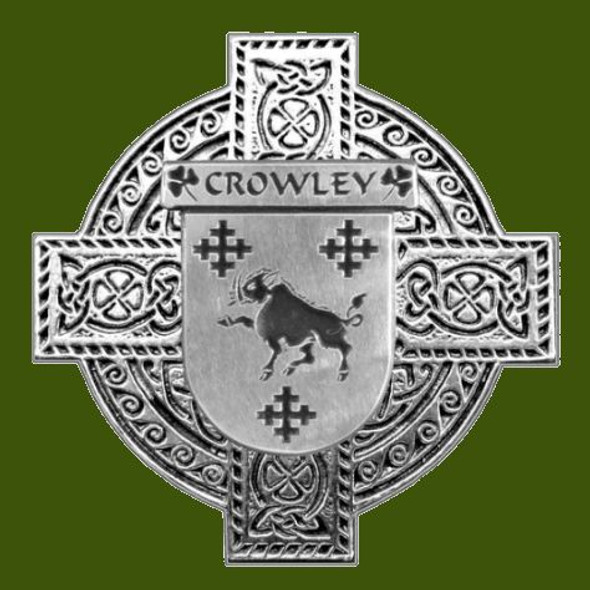 Crowley Irish Coat Of Arms Celtic Cross Stylish Pewter Family Crest Badge 