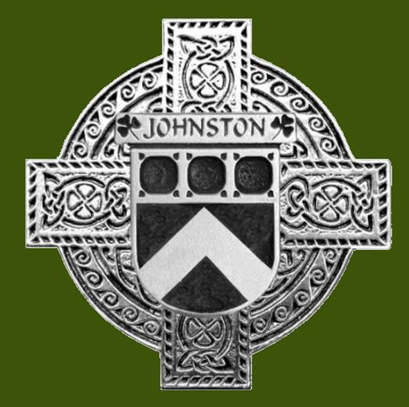 Johnston Irish Coat Of Arms Celtic Cross Stylish Pewter Family Crest Badge 