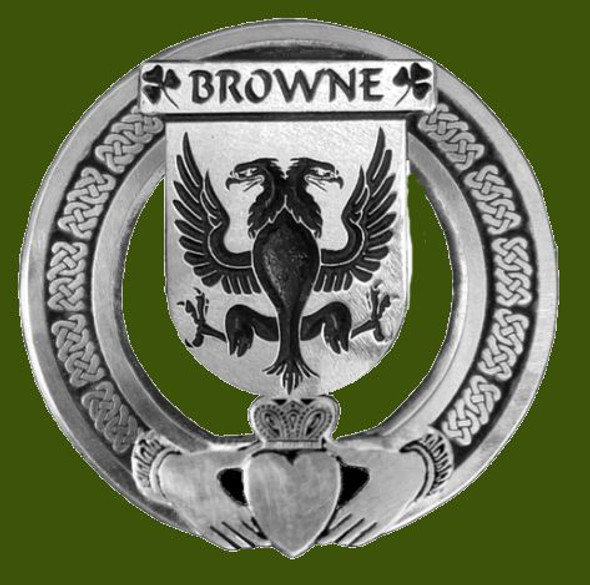 Browne Irish Coat Of Arms Claddagh Stylish Pewter Family Crest Badge 