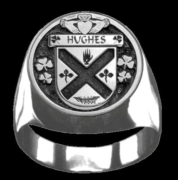Hughes Irish Coat Of Arms Family Crest Mens Sterling Silver Ring