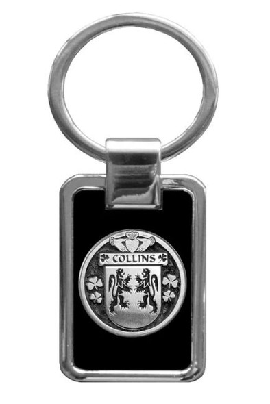 Collins Irish Coat Of Arms Stainless Steel Silver Family Crest Keyring