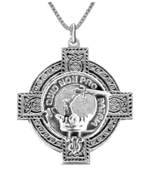 Dewar Clan Badge Celtic Cross Sterling Silver Clan Crest Pendant