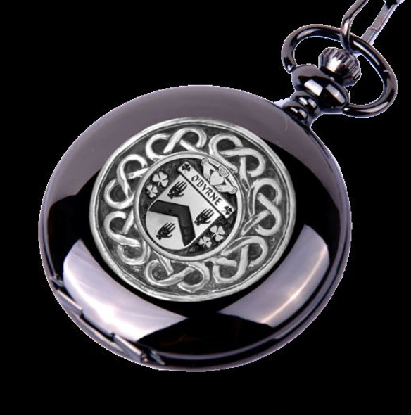 OByrne Irish Coat Of Arms Silver Family Crest Black Hunter Pocket Watch