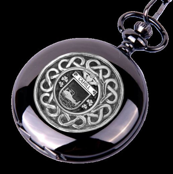 Cahill Irish Coat Of Arms Silver Family Crest Black Hunter Pocket Watch