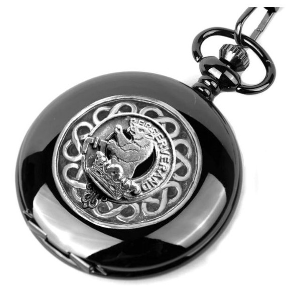 Beveridge Clan Badge Silver Clan Crest Black Hunter Pocket Watch