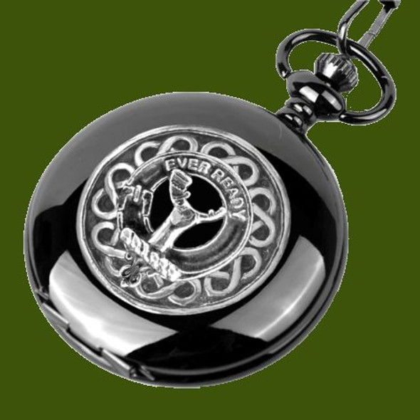 Burns Clan Badge Pewter Clan Crest Black Hunter Pocket Watch