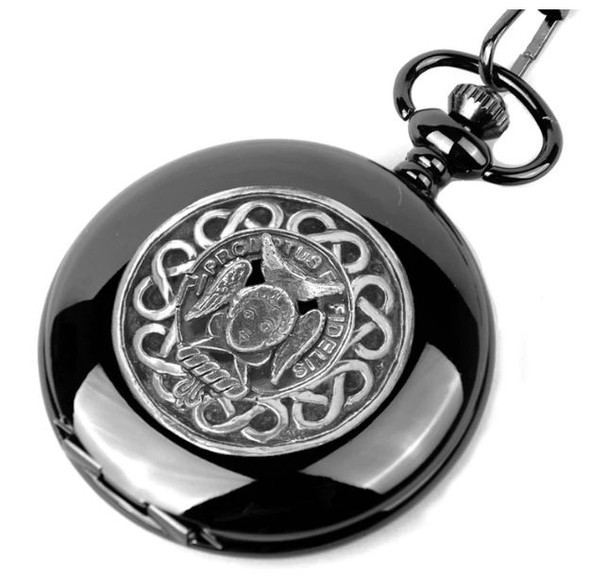 Carruthers Clan Badge Silver Clan Crest Black Hunter Pocket Watch