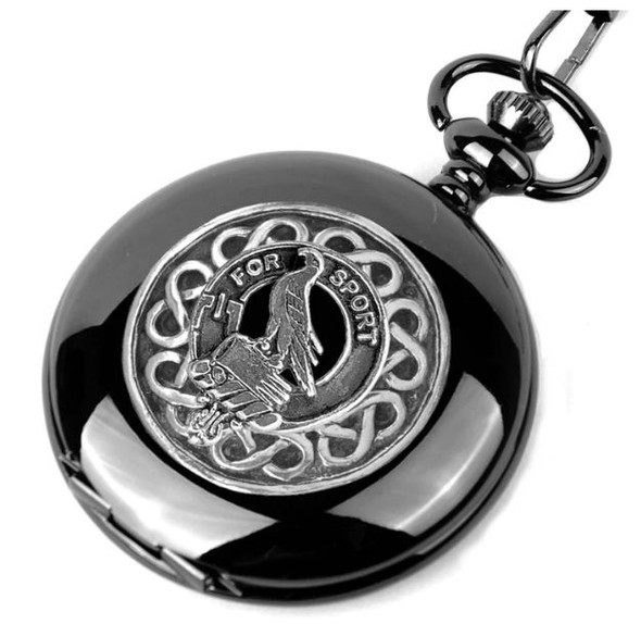 Clelland Clan Badge Pewter Clan Crest Black Hunter Pocket Watch