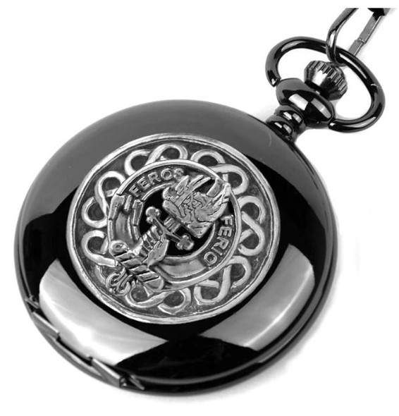 Chisholm Clan Badge Silver Clan Crest Black Hunter Pocket Watch