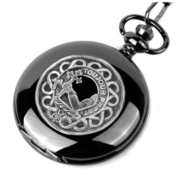 MacDonald Of Dunnyveg Clan Badge Silver Clan Crest Black Hunter Pocket Watch