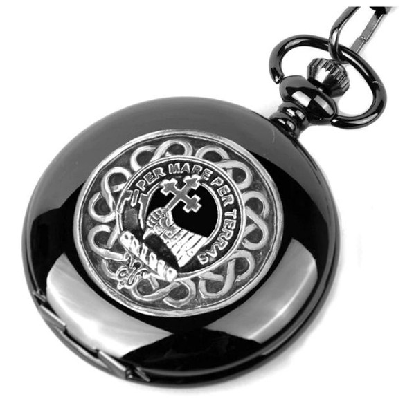 MacDonald Of Sleat Clan Badge Silver Clan Crest Black Hunter Pocket Watch