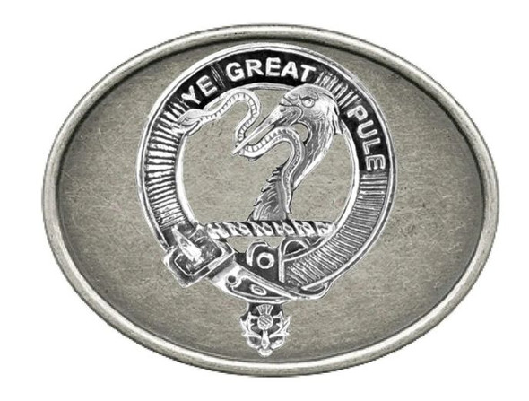 Mercer Clan Badge Oval Antiqued Mens Sterling Silver Belt Buckle