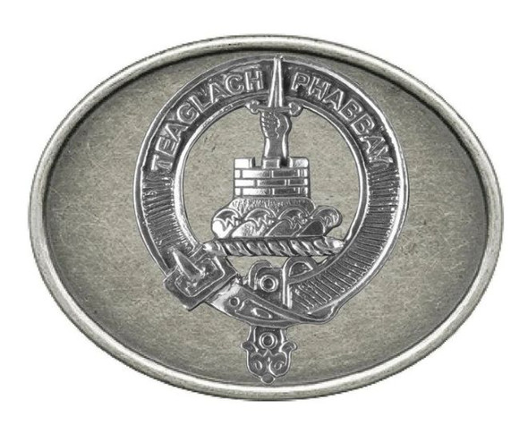 Morrison Clan Badge Oval Antiqued Mens Sterling Silver Belt Buckle