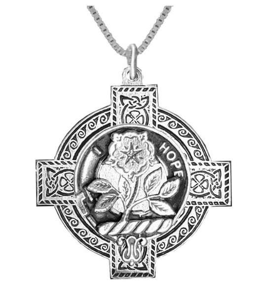 Learmonth Clan Badge Celtic Cross Sterling Silver Clan Crest Pendant