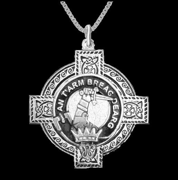 MacQuarrie Clan Badge Celtic Cross Sterling Silver Clan Crest Pendant