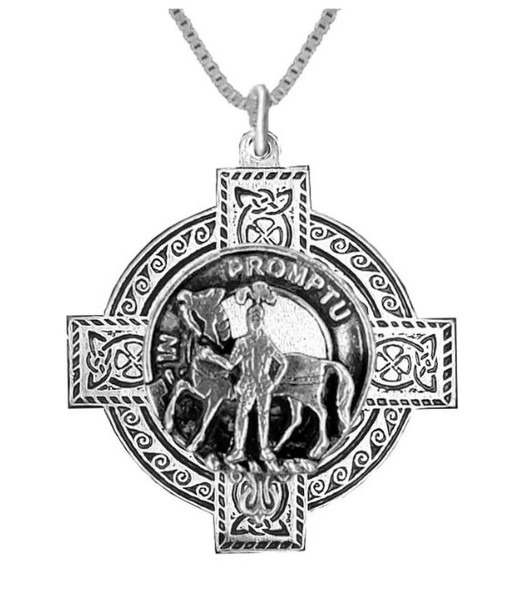 Trotter Clan Badge Celtic Cross Sterling Silver Clan Crest Pendant