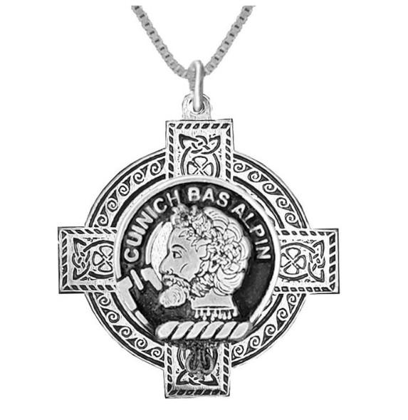 MacAlpine Clan Badge Celtic Cross Stylish Pewter Clan Crest Pendant