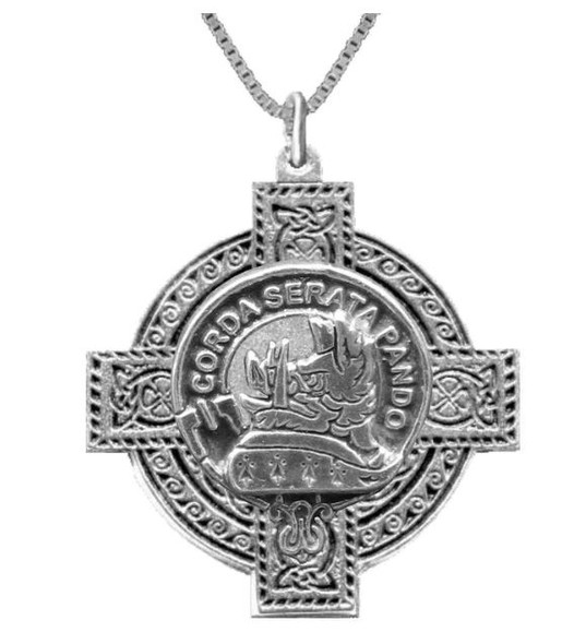 Lockhart Clan Badge Celtic Cross Stylish Pewter Clan Crest Pendant