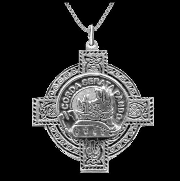 Lockhart Clan Badge Celtic Cross Sterling Silver Clan Crest Pendant
