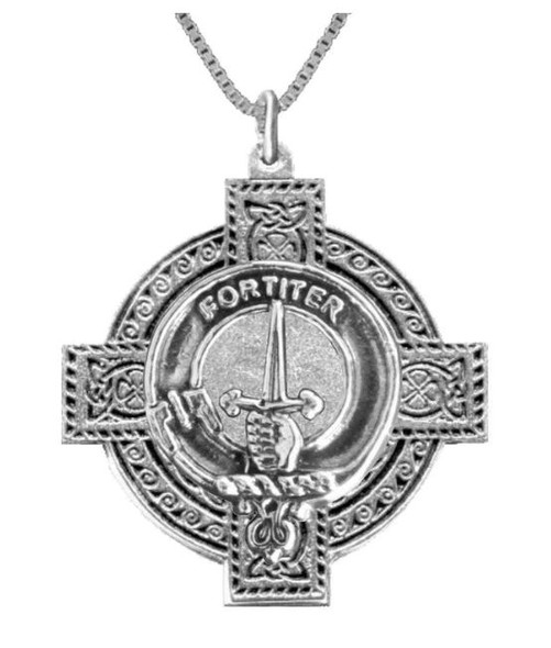 MacAlister Clan Badge Celtic Cross Stylish Pewter Clan Crest Pendant