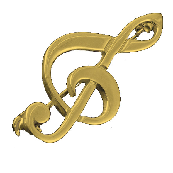 Treble Clef Musical Note Medium 9K Yellow Gold Brooch 