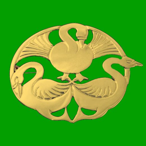 Three Nornes Swan Norse Mythology Round Large 9K Yellow Gold Brooch