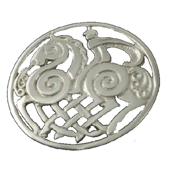 Sleipnir Horse Norse Design Round Small Sterling Silver Brooch