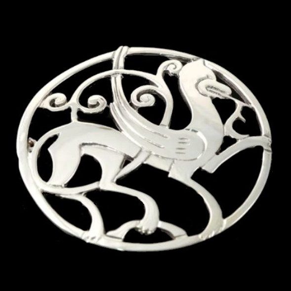 Quendale Beast Design Round Small Sterling Silver Brooch