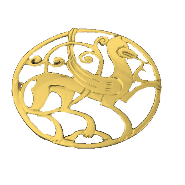 Quendale Beast Design Round Small 9K Yellow Gold Brooch