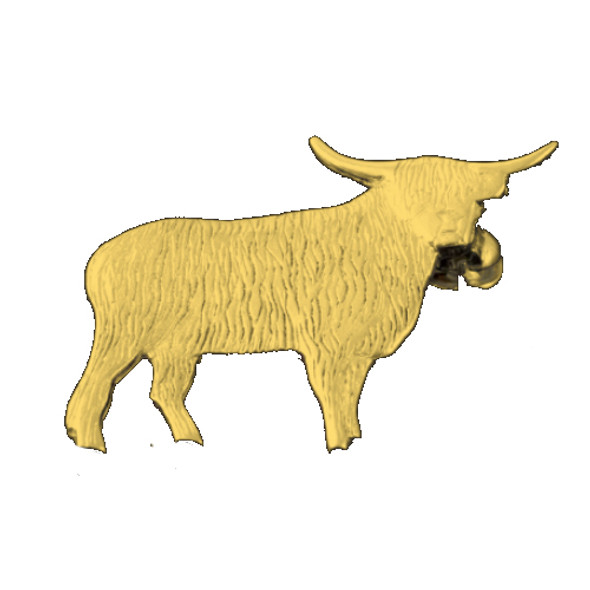 Highland Cow Animal Design Small 9K Yellow Gold Brooch