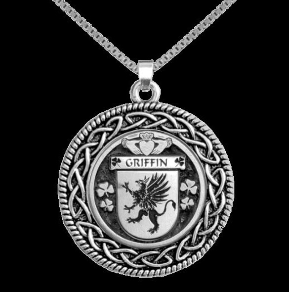 Griffin Irish Coat Of Arms Interlace Round Silver Family Crest Pendant