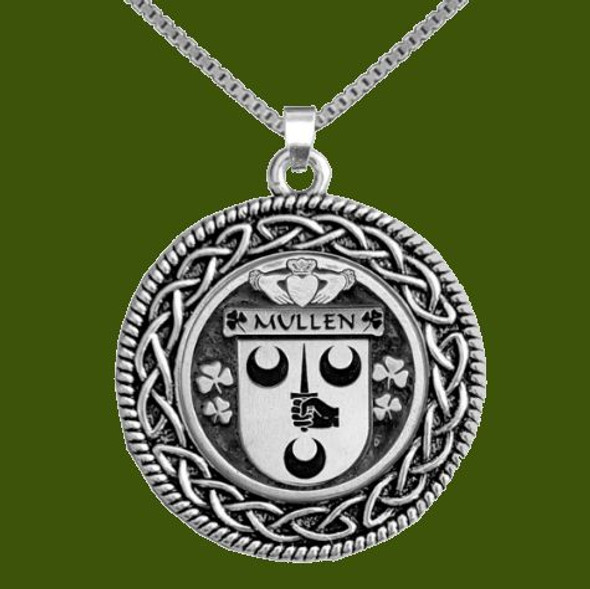 Mullen Irish Coat Of Arms Interlace Round Pewter Family Crest Pendant