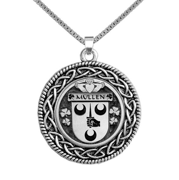 Mullen Irish Coat Of Arms Interlace Round Pewter Family Crest Pendant