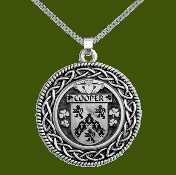 Cooper Irish Coat Of Arms Interlace Round Pewter Family Crest Pendant