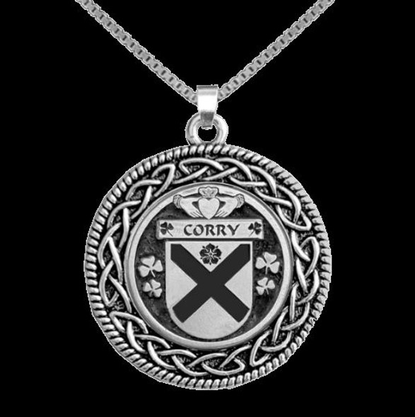 Corry Irish Coat Of Arms Interlace Round Silver Family Crest Pendant