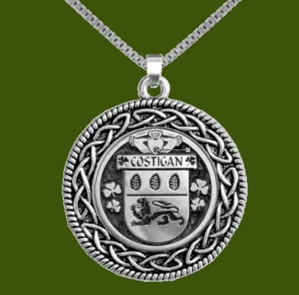 Costigan Irish Coat Of Arms Interlace Round Pewter Family Crest Pendant