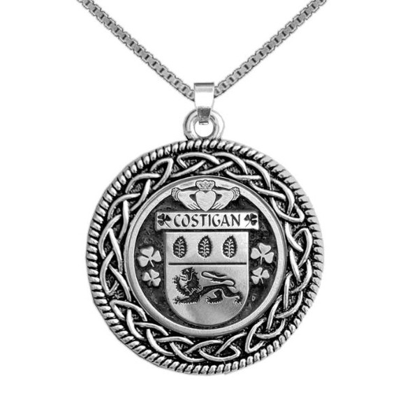 Costigan Irish Coat Of Arms Interlace Round Pewter Family Crest Pendant