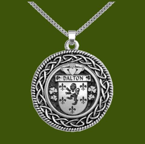 Dalton Irish Coat Of Arms Interlace Round Pewter Family Crest Pendant
