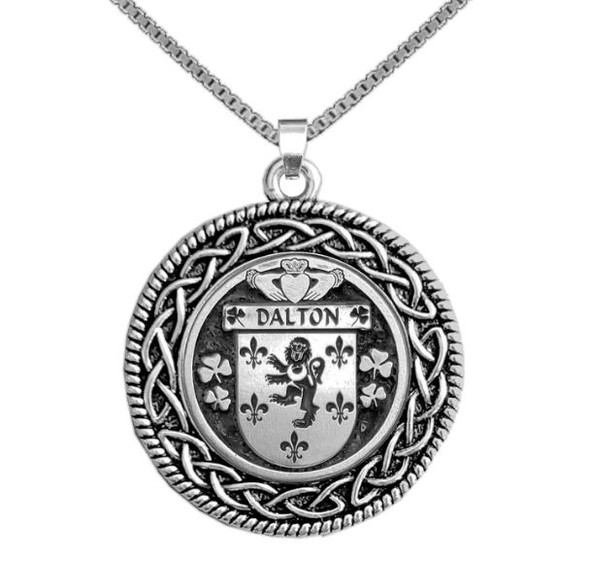 Dalton Irish Coat Of Arms Interlace Round Silver Family Crest Pendant