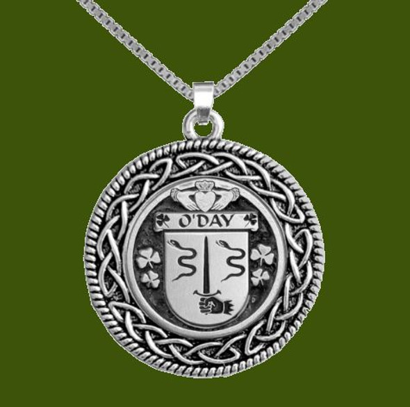 ODay Irish Coat Of Arms Interlace Round Pewter Family Crest Pendant