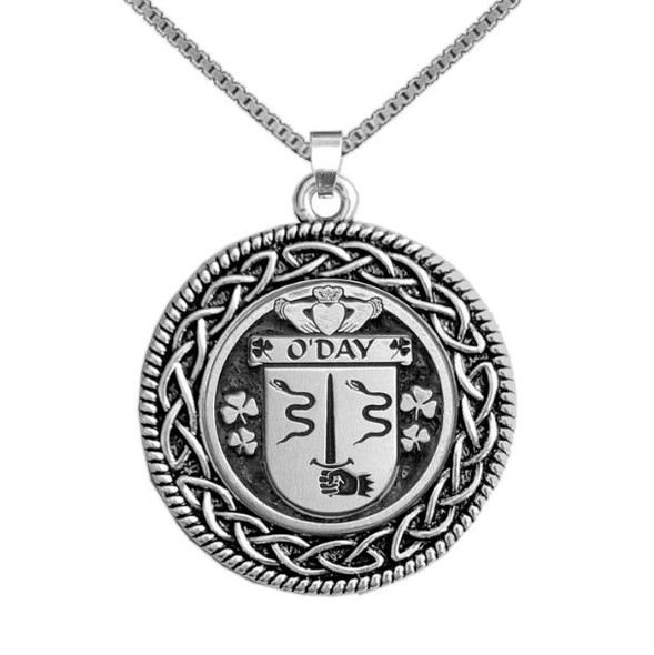 ODay Irish Coat Of Arms Interlace Round Pewter Family Crest Pendant