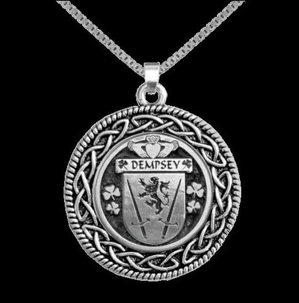Dempsey Irish Coat Of Arms Interlace Round Silver Family Crest Pendant