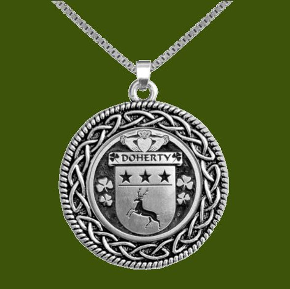 Doherty Irish Coat Of Arms Interlace Round Pewter Family Crest Pendant