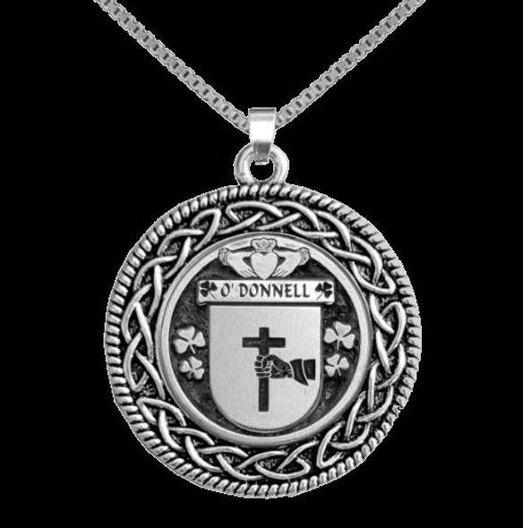ODonnell Irish Coat Of Arms Interlace Round Silver Family Crest Pendant