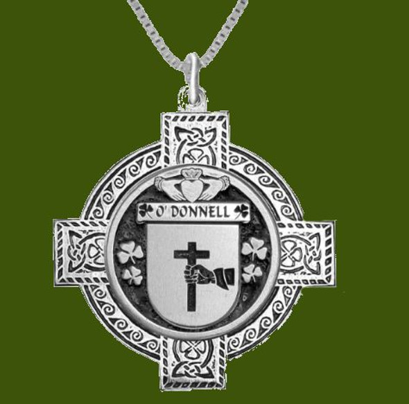 ODonnell Irish Coat Of Arms Celtic Cross Pewter Family Crest Pendant