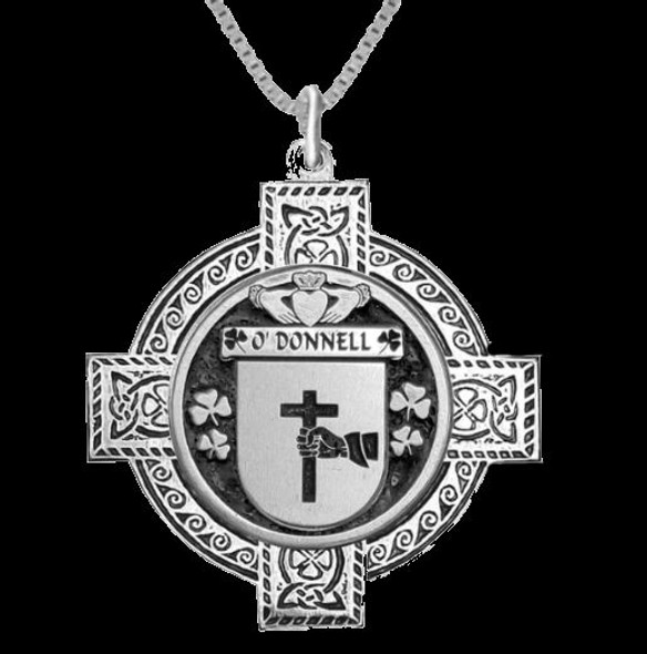 ODonnell Irish Coat Of Arms Celtic Cross Silver Family Crest Pendant